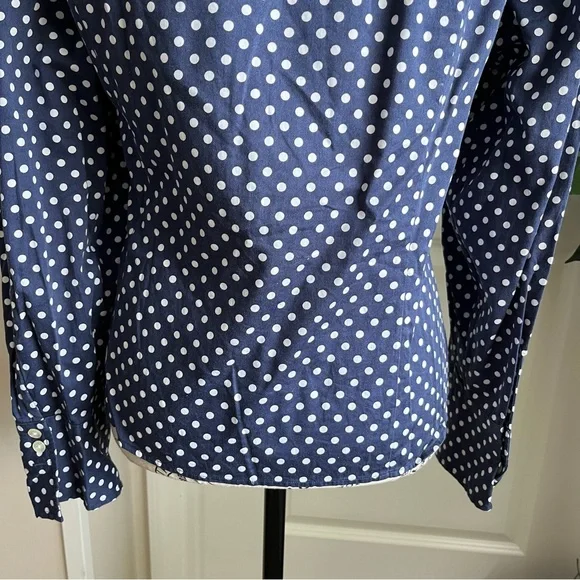 Lauren Ralph Lauren Off Shoulder Polka Dot Button Down Top Blue Sz M - Picture 13 of 15